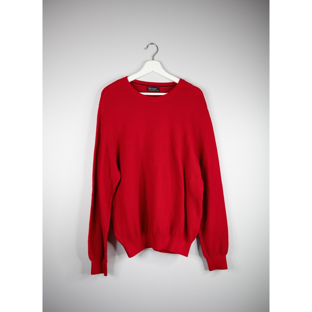 St Croix Waffle Knit Sweater‎ Mens M Red Excellent Made in USA Cotton Blend